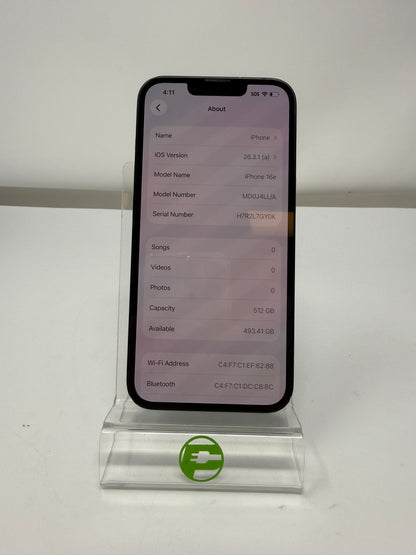 AT&T Apple iPhone 16e 512GB Black A3212