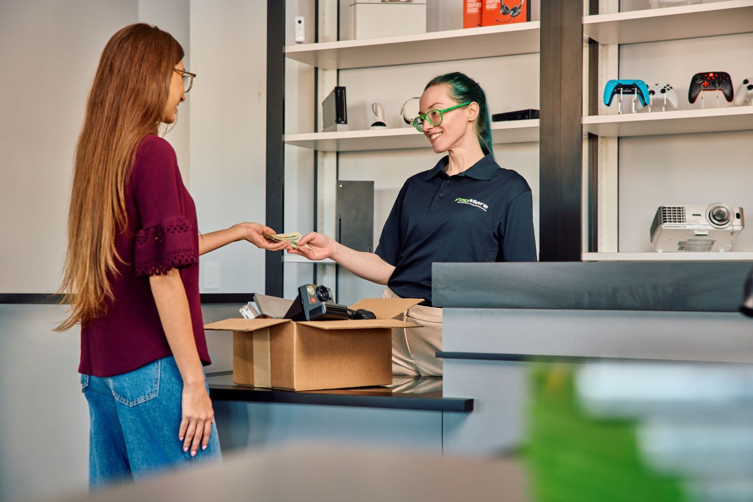 employee paying a customer