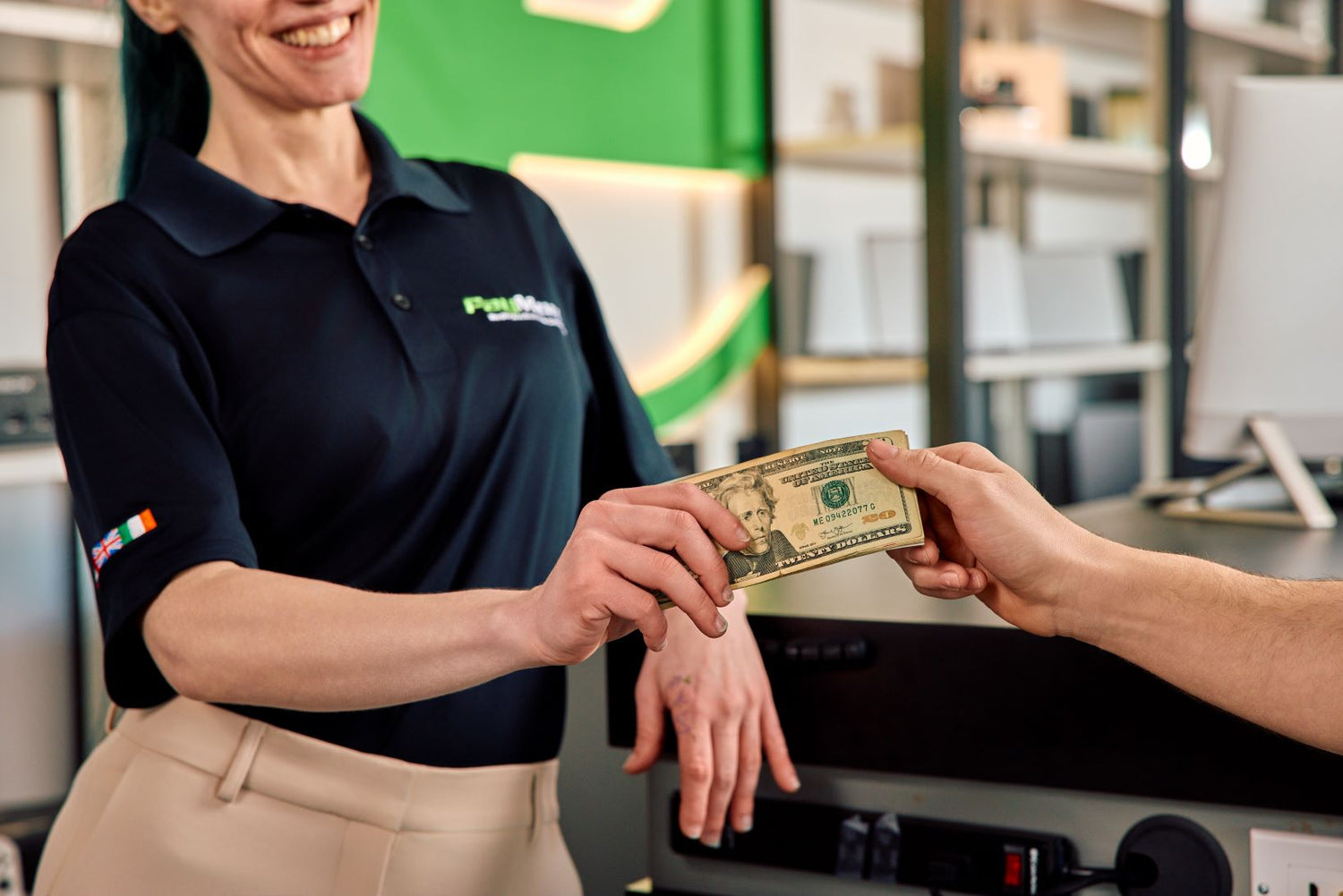 employee paying a customer