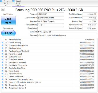 Samsung 2280mm 990 EVO Plus 2TB M.2 NVMe Gen 4.0 x 4 SSD MZVL82T0HBL1