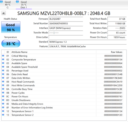 Samsung 2280mm mz-vl22t00 2TB M.2 NVMe Gen 4.0 x 4 SSD SSS0L25199