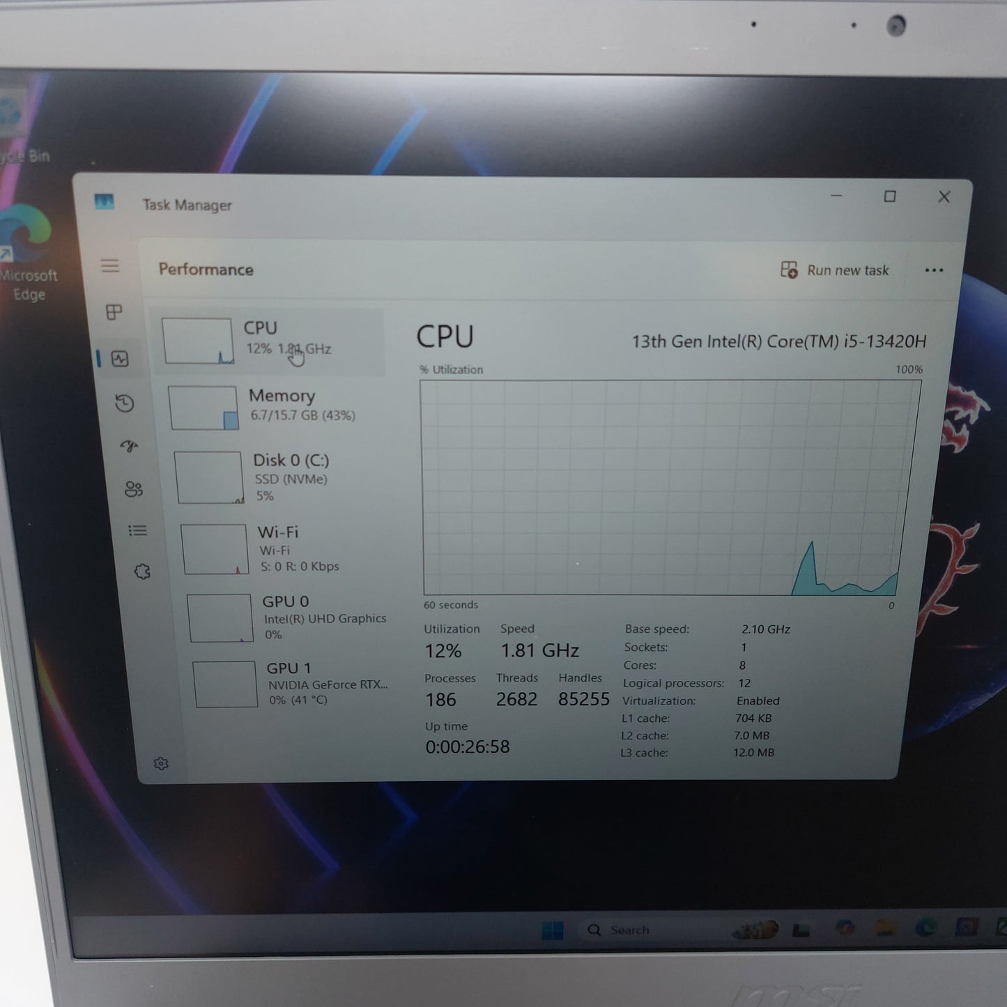 MSI Thin 15 b13VE 15.6" i5-13420H 2.1GHz 16GB RAM 512GB SSD GeForce RTX 4050